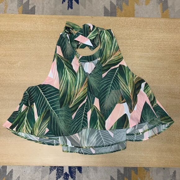 Show Me Your Mumu Mateo Palm Tie Neck Top - M - Picture 6 of 6